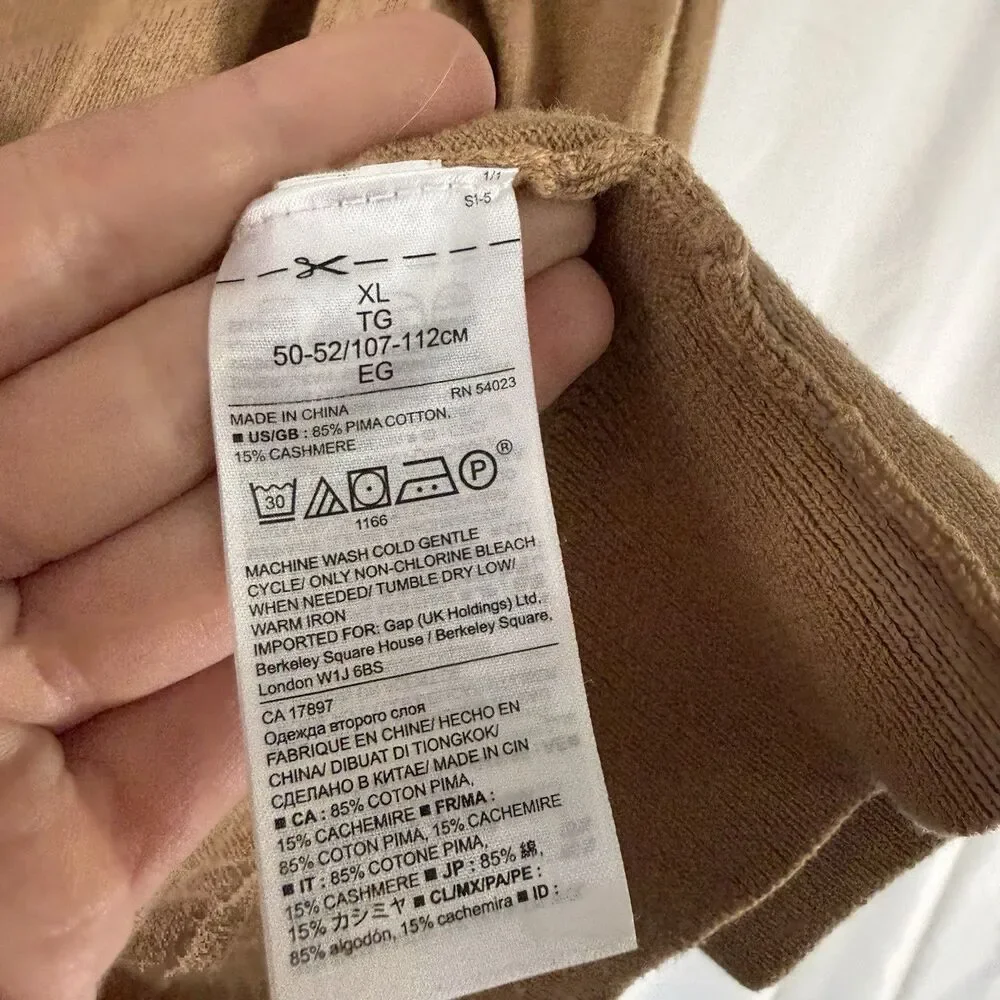 Banana Republic Cashmere Blend Sweater Men's XL Brown Tan V-Neck Long Sleeve